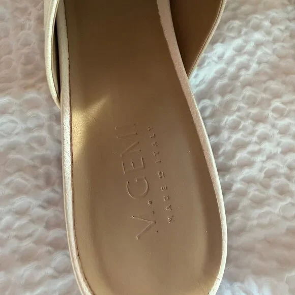 M.Gemi Made in Italy Leather Slide Sandals 42 Beige Square Toe Block Heel Mule - Picture 3 of 10